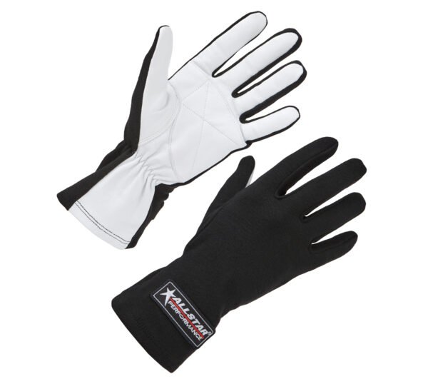ALLSTAR PERFORMANCE Racing Gloves Non-SFI S/L Black MediumDriving Gloves – Single Layer – Nomex / Leather – Black / White – Medium – Pair ALL910012