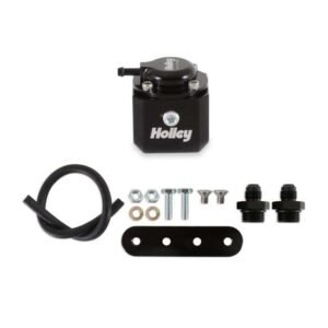 HOLLEY Fuel Pulse Damper Inline 8an ORB 40-70PSIFuel Pulse Damper – In-Line – 40-70 psi – 8 AN Female O-Ring Inlet – 8 AN Female O-Ring Outlet – 1/8 in NPT Port – Fitting Included – Aluminum – Black Anodized – Kit 12-1007