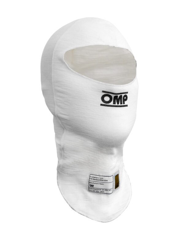 OMP RACING, INC. Tecnica EVO Balaclava FIA8856  White Size SMHead Sock – Tecnica EVO Balaclava – Single Eyeport – FIA Approved – Aramid Fiber – White – Small – Each IE0-0794-A01-020-S