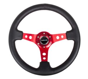 NRG INNOVATION Steering Wheel 350mm 3in Dish Blk Leather/Red Ctr RST-006RD