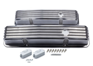 MR. GASKET SBC Cast Alm Valve Cover Set Finned Style Pol. 6855G