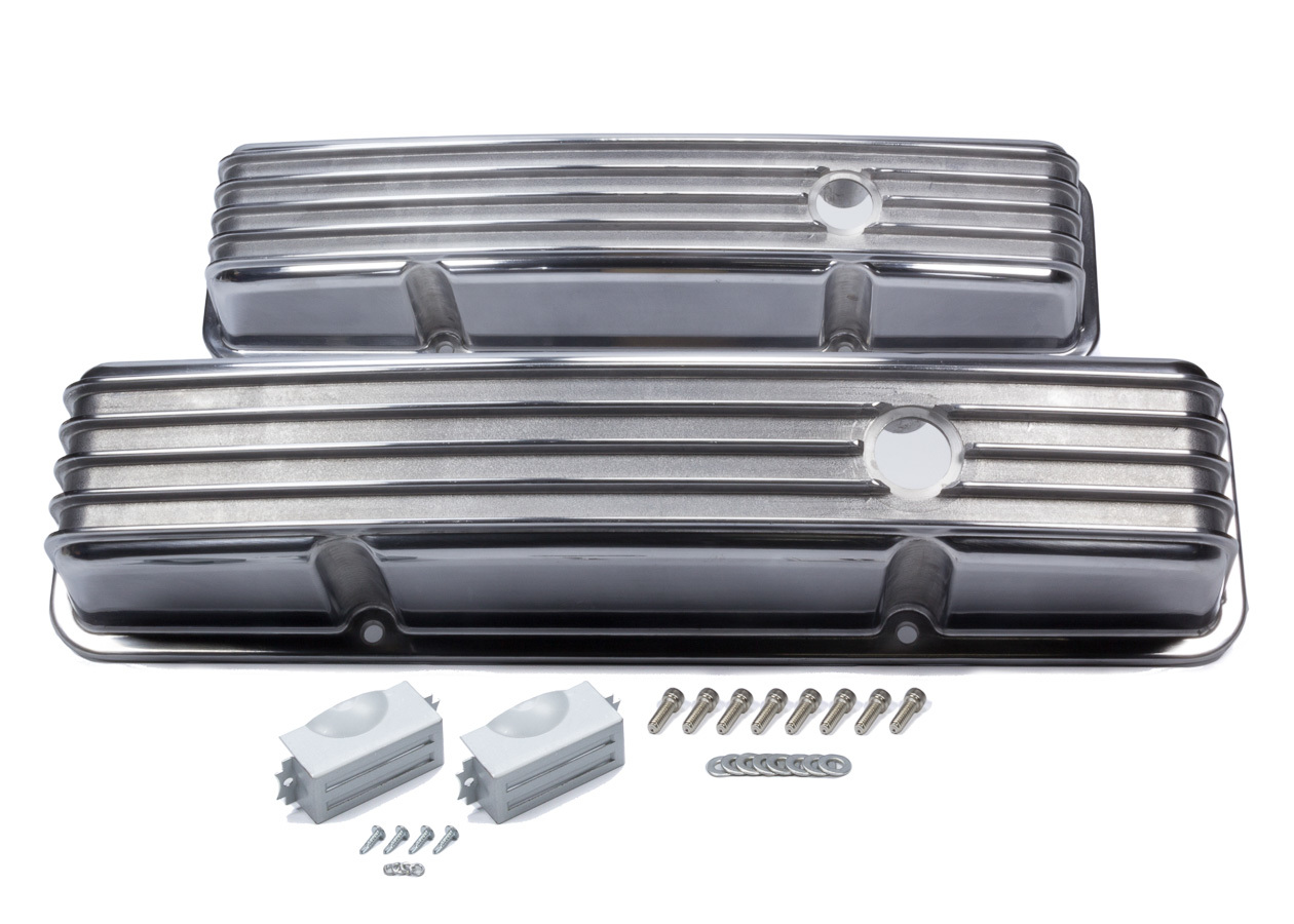 MR. GASKET SBC Cast Alm Valve Cover Set Finned Style Pol. 6855G