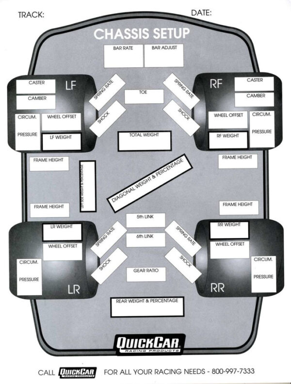 QUICKCAR RACING PRODUCTS Chassis Set-Up Forms (50 PK) 51-201