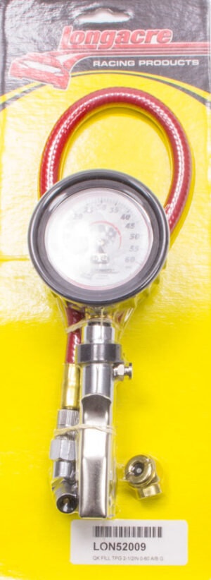 LONGACRE Tire Gauge 0-60PSI 2.5in GID Quick Fill Deluxe 52-52009