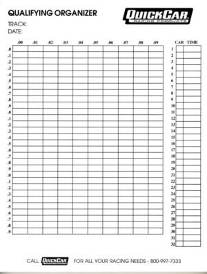 QUICKCAR RACING PRODUCTS Qualifying Organizer Sheets (50pk) 51-236