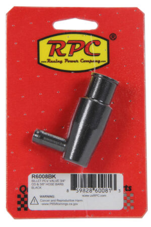 RACING POWER CO-PACKAGED Billet PCV Valve 3/4in OD 3/8in Hose Barb Black R6008BK