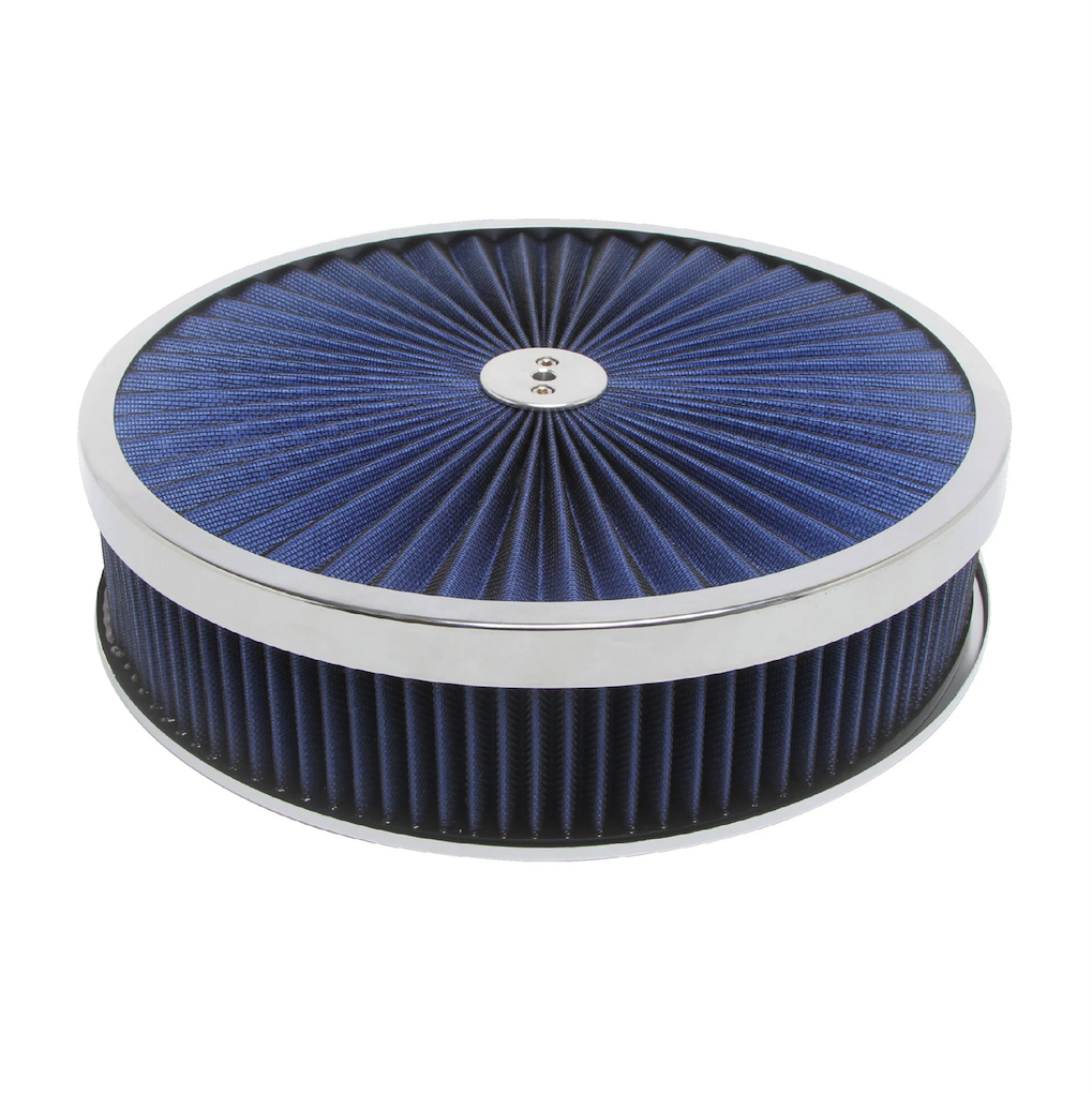 RACING POWER CO-PACKAGED 14in X 3in Super Flow Ai r Cleaner Chrome/Blue R2226