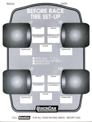 QUICKCAR RACING PRODUCTS Before Race Tire Set-Up Forms (50 PK) 51-210