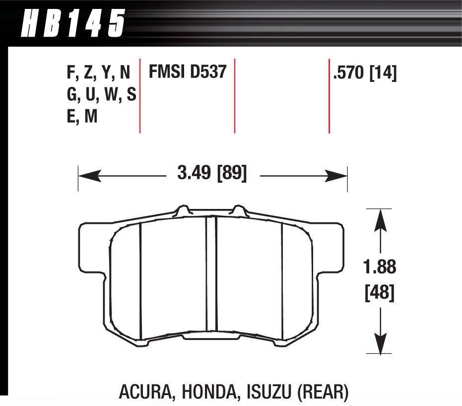 HAWK BRAKE Street Brake Pads Rear Honda HP Plus HB145N.570