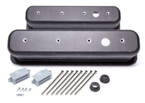 RACING POWER CO-PACKAGED Black Aluminum SBC Valve Covers Center Bolt R6146-1BK