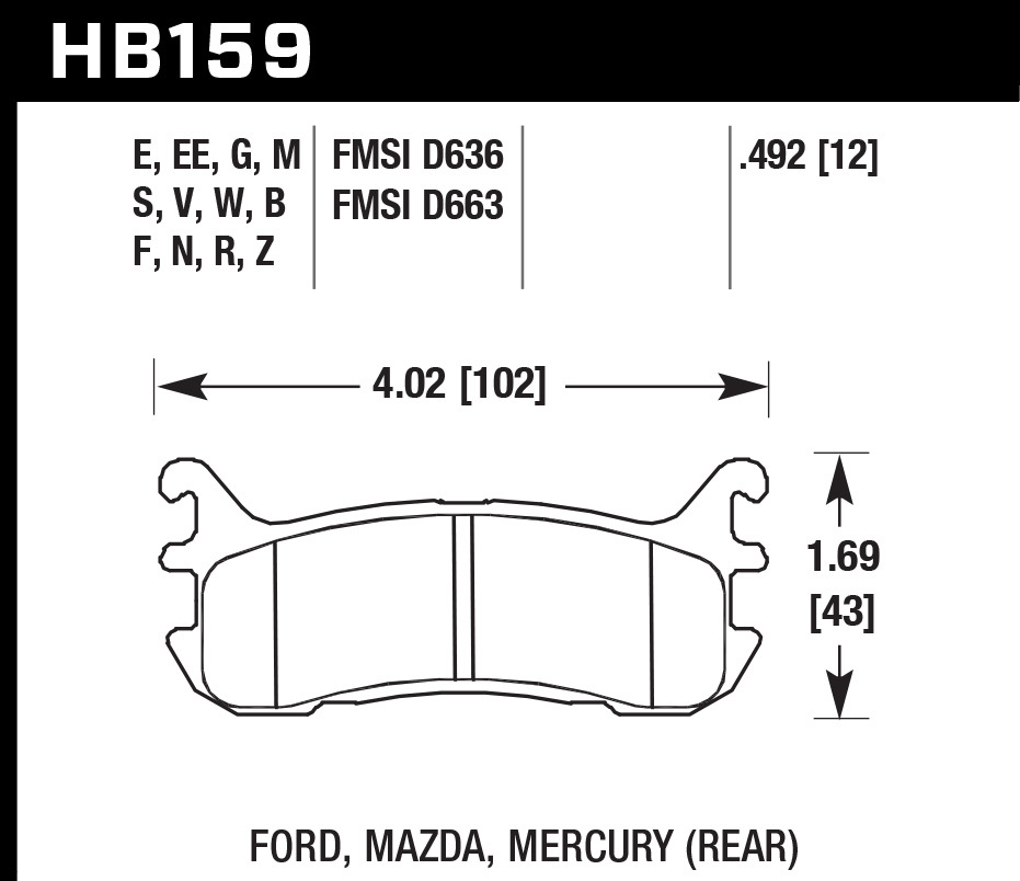 HAWK BRAKE Street Brake Pads Rear Miata DTC 30 HB159W.492