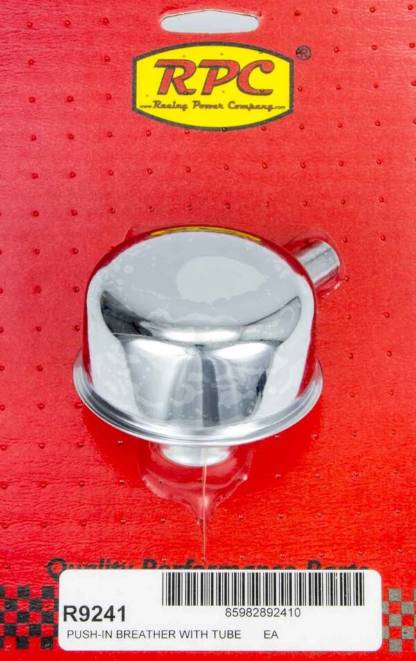 RACING POWER CO-PACKAGED Chrome Push In Breather w/Tube 2-3/4in Dia 3/4NK R9241