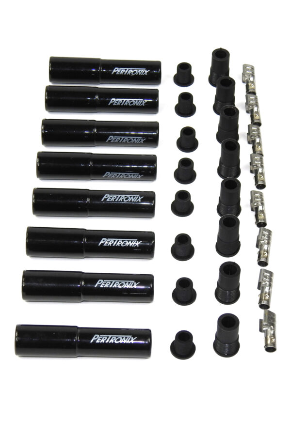PERTRONIX IGNITION Ceramic Spark Plug Boot Kit Straight 8pk Black 8562HT-8