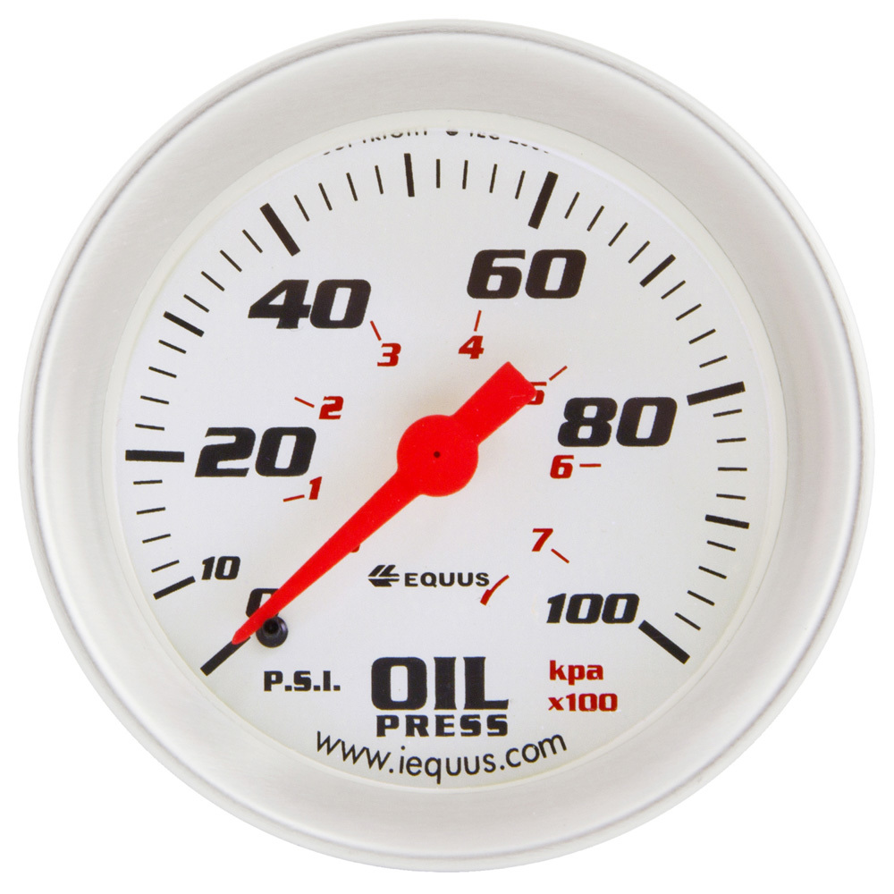 EQUUS 2-5/8 Dia Oil Pressure Gauge Silver 0-100psi E8444