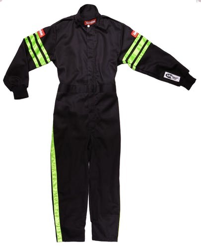 RACEQUIP Black Suit Single Layer Kids Large Green Trim 1950795RQP