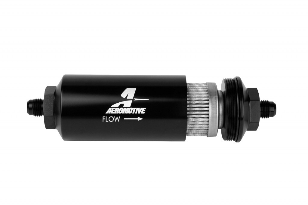 AEROMOTIVE 6an Inline Fuel Filter 100 Micron 2in OD Black 12349