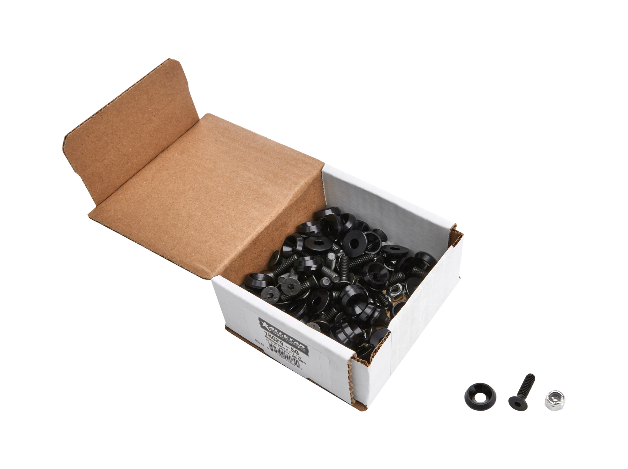 ALLSTAR PERFORMANCE Countersunk Bolts 1/4in w/ 3/4in Washer Blk 50pk ALL18629-50