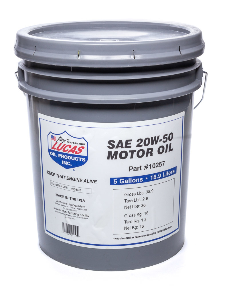LUCAS OIL SAE 20W-50 Plus Motor Oi l/1×1/5 Gallon Pail 10257