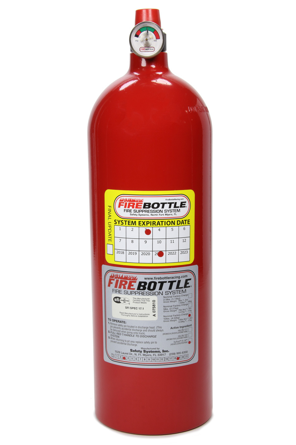 SAFETY SYSTEMS Fire Suppression Bottle Only 10lb NOVEC 1230 PRC-1000S-N