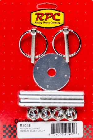 RACING POWER CO-PACKAGED Alum Hood Pin Kit Anodiz e Silver R4046