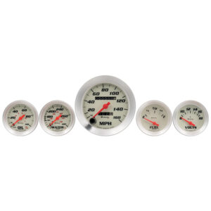 EQUUS 5-Piece Gauge Set White Face/Silver Bezel E8500