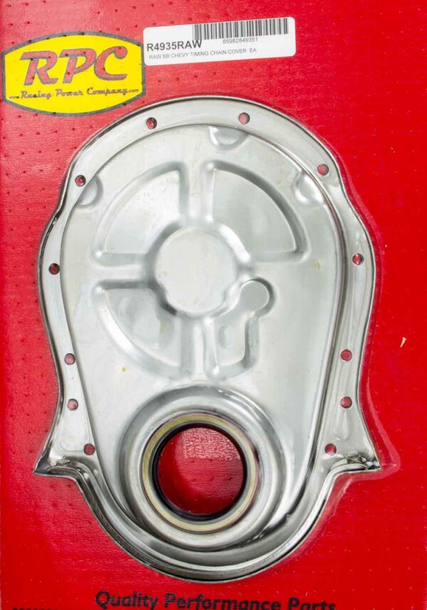 RACING POWER CO-PACKAGED BBC Steel Timing Chain Cover Unplated R4935RAW