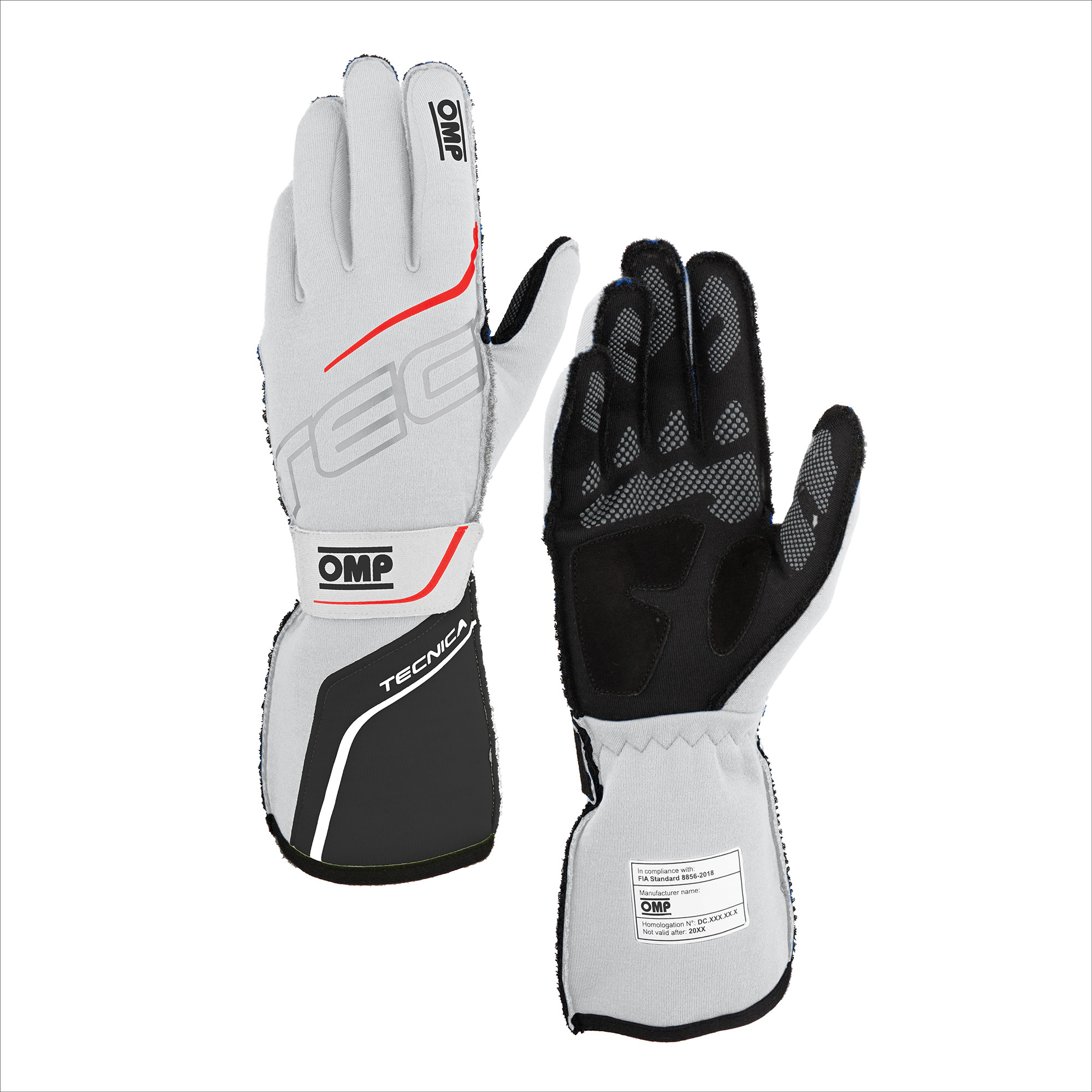 OMP RACING, INC. TECNICA GLOVES FIA 8856- 2018 WHITE / ANTHRACITE IB0-0779-A01-373-L