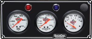QUICKCAR RACING PRODUCTS 3 Gauge Panel OP/WT/Volt Black 61-6717