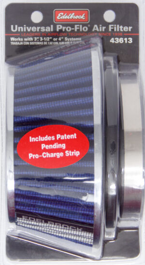 EDELBROCK Pro-Flo Air Filter Cone 3.70 Tall Blue/Chrome 43613