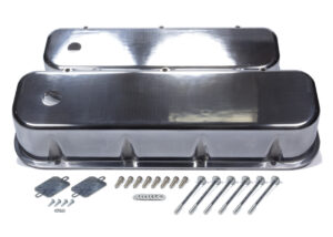 MR. GASKET BBC Cast Alm Valve Cover Set Tall w/Hole Polished 6858G