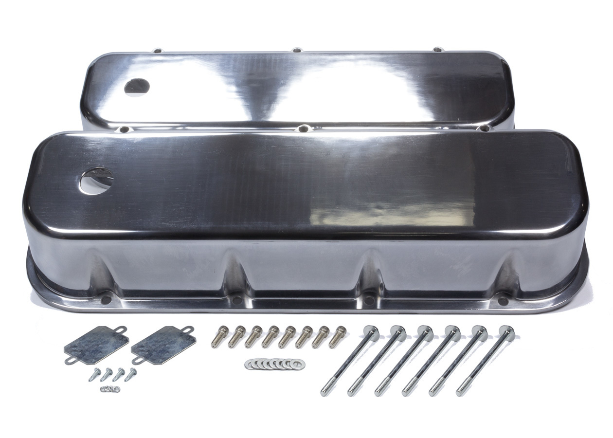 MR. GASKET BBC Cast Alm Valve Cover Set Tall w/Hole Polished 6858G