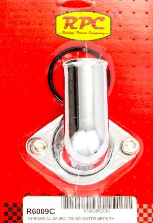 RACING POWER CO-PACKAGED 66-75 Chevy V8 Alum 90 Deg Water Neck Chrome R6009C