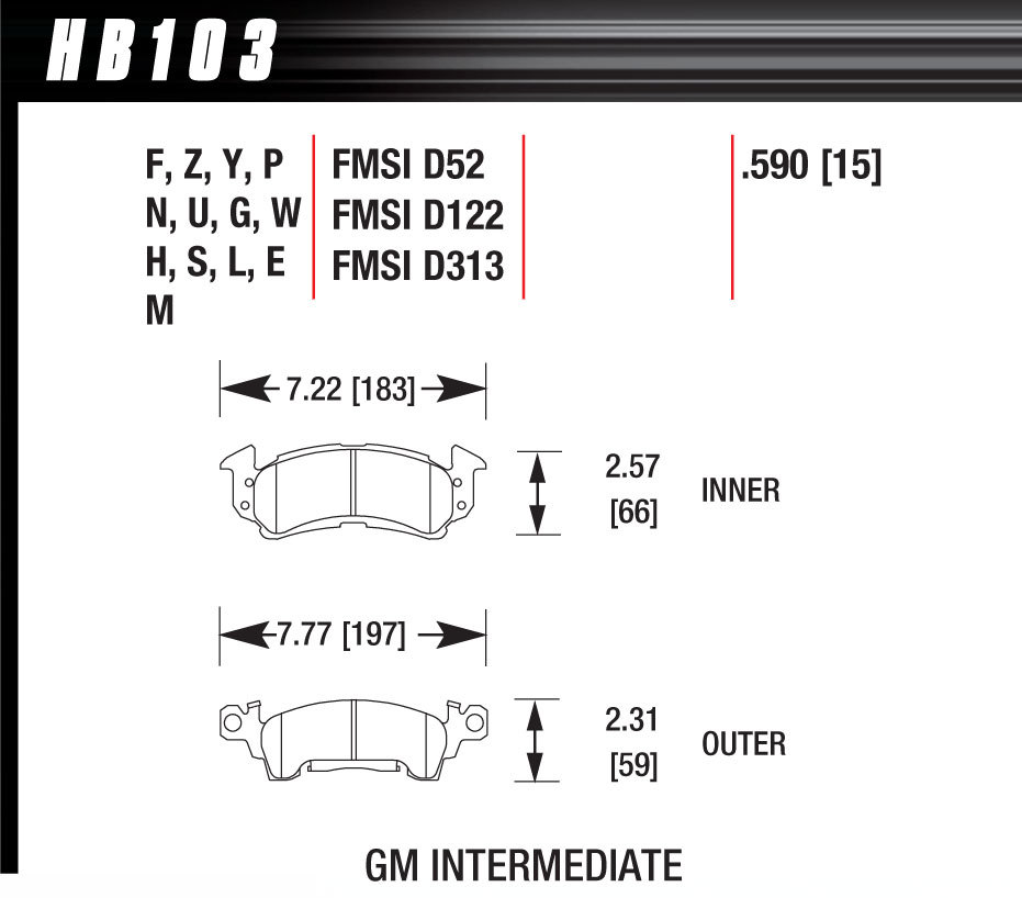 HAWK BRAKE Performance Street Brake Pads (4) HB103F.590