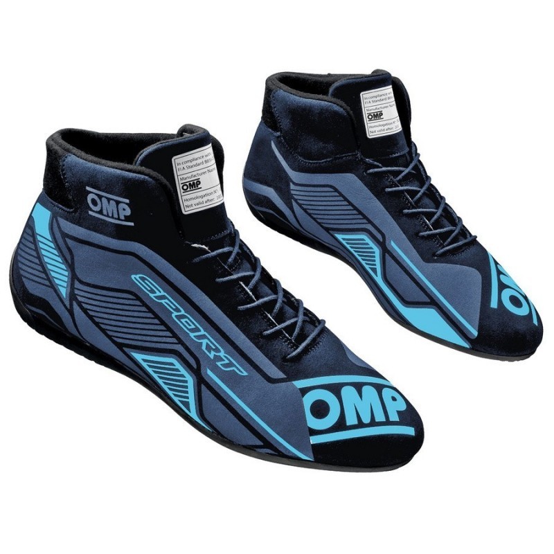 OMP RACING, INC. OMP SPORT SHOES FIA 8856 -2018 BLACK / CYAN SZ. 4 IC0-0829-A01-275-40