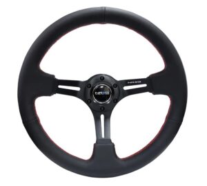 NRG INNOVATION Steering Wheel 350mm 3in Dish Black Leather w/Red RST-018R-RS