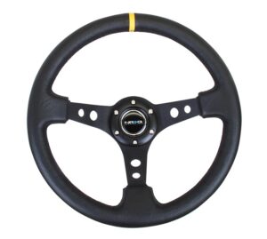 NRG INNOVATION Steering Wheel 350mm 3in Dish Black LeatherYlwStr RST-006BK-Y