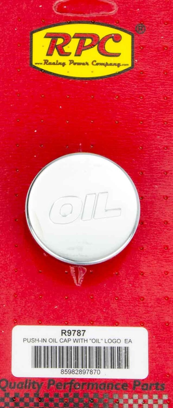 RACING POWER CO-PACKAGED Oil Filler Cap Chrome W/ Oil Logo R9787