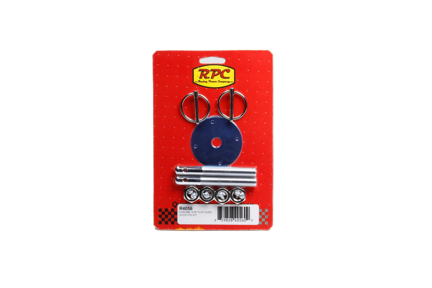 RACING POWER CO-PACKAGED Chrome 3/16In Flip-Over Hood Pin Kit – Steel R4056