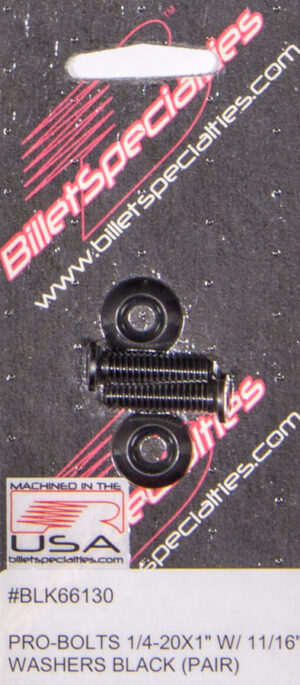 BILLET SPECIALTIES 1/4-20 x 1in SS Bolts Black Pair BLK66130