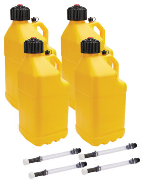 ALLSTAR PERFORMANCE Utility Jug 5 Gal w/ Filler Hose Yellow 4pk ALL40123-4