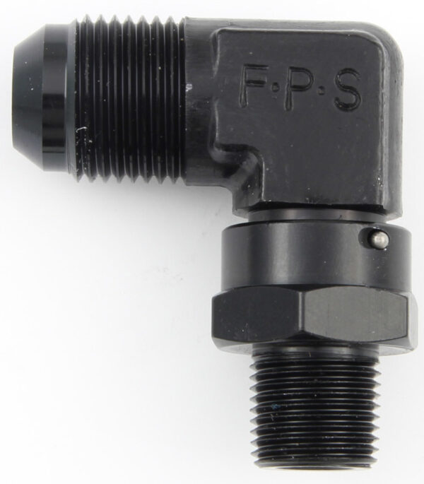 FRAGOLA #8 x 1/4 MPT 90 Deg Swivel Adapter Black 499107-BL