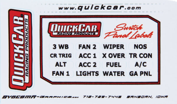 QUICKCAR RACING PRODUCTS Switch Panel Stickers Large Ignition Panels 50-003