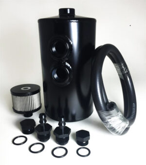 PROSPORT GAUGES Catch Can Dual Inlet Black Aluminum -10an ORB PSCCAN